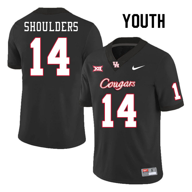 Youth #14 Marquis Shoulders Houston Cougars College Football Jerseys Stitched-Black